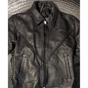 Bikers Leather Stuff Jacket Womens Small Black Thinsulate Motorcycle Lace Up Zip